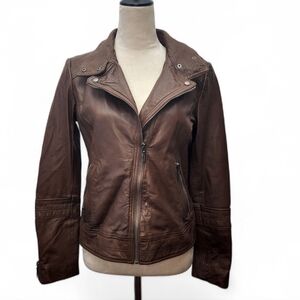 Bernardo Cognac/Tan Genuine Leather Lightweight Moto Jacket Butter Soft Sz Small